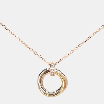 Pre-owned Cartier Trinity Diamond 18k Three Tone Gold Necklace