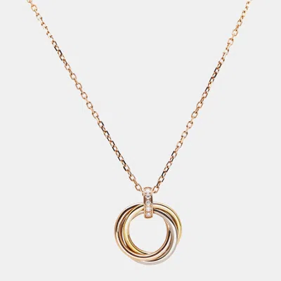 Pre-owned Cartier Trinity Diamond 18k Three Tone Gold Pendant Necklace