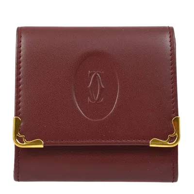 Pre-owned Cartier Trinity Glasses Gold Plated Burgundy Leather Wallets Accessory ()