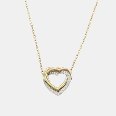 Pre-owned Cartier Trinity Heart Diamond 18k Yellow Pink White Gold Diamonds Necklace