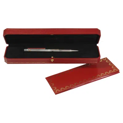 Pre-owned Cartier Trinity Ribbed Silver Plated Pen With Red  Box & Red Enamel Clip