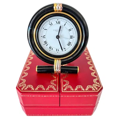 Pre-owned Cartier “trinity” Travel Alarm Clock Black Enamel & Tri-color Gold France 1990