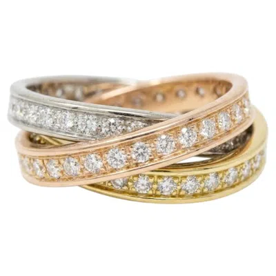 Pre-owned Cartier Trinity Tri-color Gold Diamond Wedding Band Ring 2.50 Ctw 18k In Multi