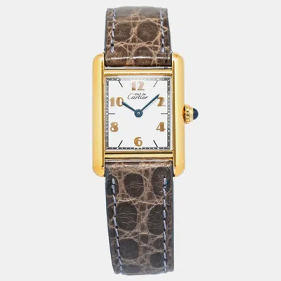 Pre-owned Cartier Vermeil Tank W1008354 Quartz White Gold Plated Women's Wristwatch 20x28 Mm