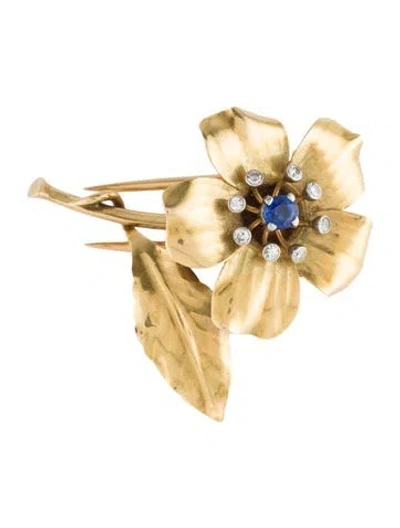 Pre-owned Cartier Vintage 18k Sapphire & Diamond Brooch In Multi