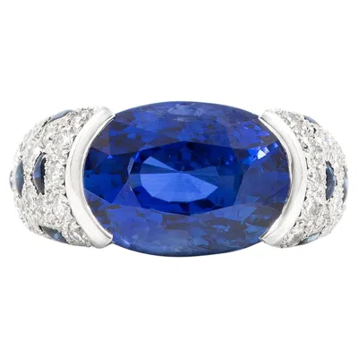 Pre-owned Cartier Vintage 1970s  13.00 Carat Ceylon Sapphire Panthere Ring With Diamonds In Blue