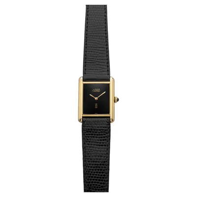 Pre-owned Cartier Vintage 1970s  Must Tank Gold Vermeil Black Spider Dial Manual 23mm