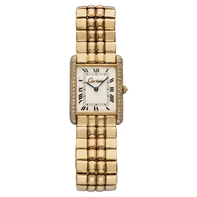 Pre-owned Cartier Vintage 1980s  Tank Louis 81086 18k Yg White Dial Diamond Quartz 23mm