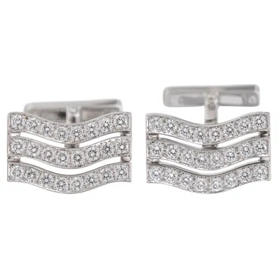 Pre-owned Cartier Vintage 1990s  3 Row Diamond Wave Cufflinks In Multi