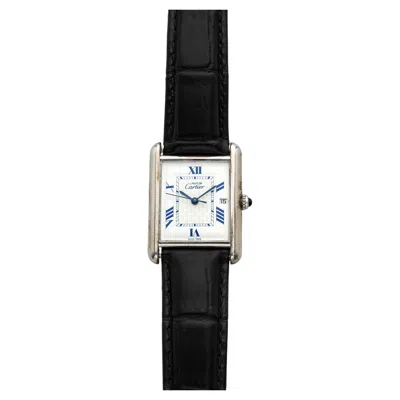 Pre-owned Cartier Vintage 1990s  Must Tank Large 2414 Silver White Roman Dial Quartz 25 Mm