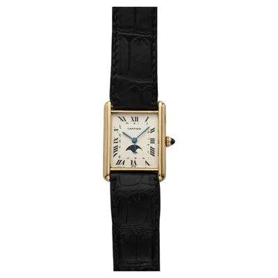 Pre-owned Cartier Vintage 1990s  Tank Moonphase 8190 18k Yg White Roman Dial Quartz 23 Mm