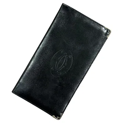 Pre-owned Cartier Vintage Black Leather "logo" Wallet / Checkbook Cover By