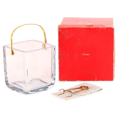 Pre-owned Cartier Vintage Boxed  Crystal Ice Bucket Sterling Silver-gilt Tongs 20th Century