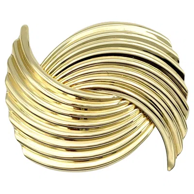 Pre-owned Cartier Vintage  Bypass Design Ridged Brooch Set In Polished 14 Karat Yellow Gold