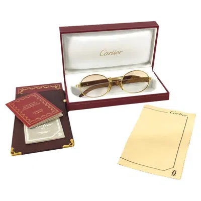 Pre-owned Cartier Vintage  Giverny Gold And Wood Large 51/20 Gradient Brown Lens Sunglasses
