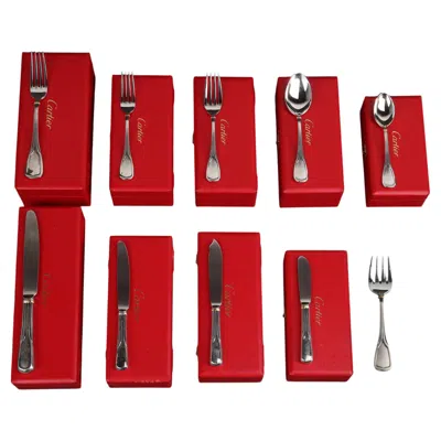 Pre-owned Cartier Vintage  La Maison Du Prince Trinity Silver Plated Flatware 60 Pieces In Red