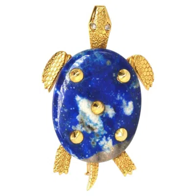 Pre-owned Cartier Vintage  Paris 18ct Gold & Lapis Lazuli Turtle Brooch, 1950s In Multi