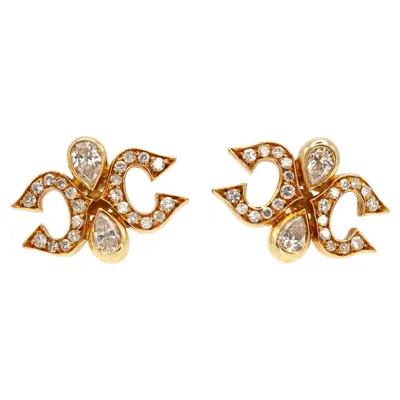 Pre-owned Cartier Vintage  Paris 18k Gold Diamond Double C Logo Stud Earrings In Multiple