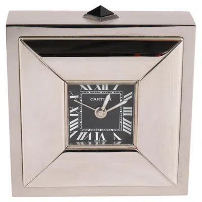 Pre-owned Cartier Vintage  Paris Cased Palladium Plated Desk Alarm Clock 20th Century In Silver