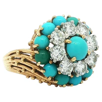 Pre-owned Cartier Vintage  Paris French 18k Gold Turquoise & Diamond Handmade Swirl Ring In Multiple