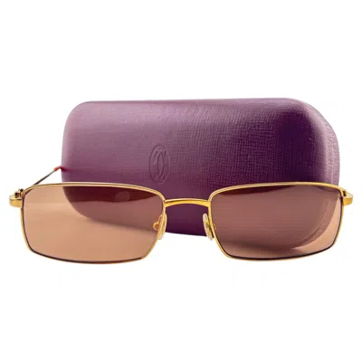 Pre-owned Cartier Vintage  River 56mm Gold Plated Frame France 1990 Sunglasses In Brown