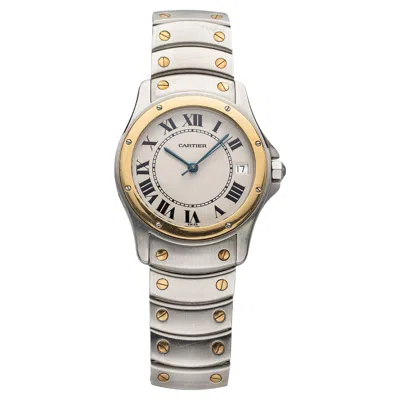 Pre-owned Cartier Vintage  Rondo Round Ref 1920-1 90s Automatic White Roman Numeral Dial