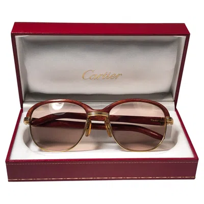 Pre-owned Cartier Vintage  Rosewood Malmaison Precious Wood And Gold 56mm Sunglasses In Brown