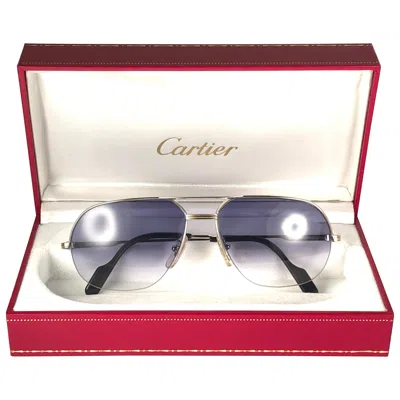 Pre-owned Cartier Vintage  Tank Orsay Half Frame 56mm Platine Gold Sunglasses France In Gray