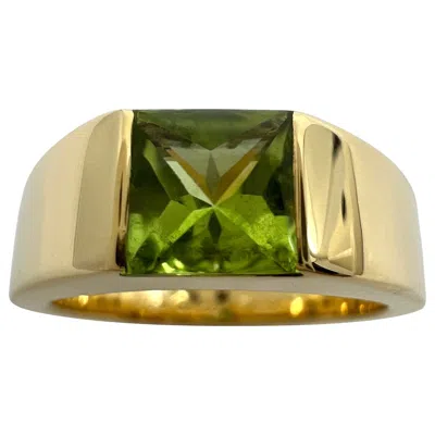 Pre-owned Cartier Vintage  Vivid Green Peridot 18k Yellow Gold Tank Band Solo Band Ring