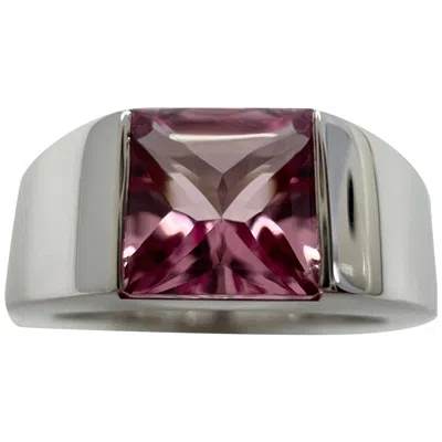 Pre-owned Cartier Vintage  Vivid Pink Tourmaline 18 Karat White Gold Tank Band Ring 50