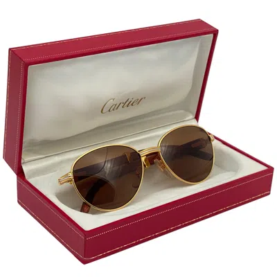 Pre-owned Cartier Vintage  Wood Auteuil 52mm Gold And Precious Wood Brown Lens Sunglasses