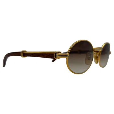 Pre-owned Cartier Vintage  Wood Auteuil Gold And Precious Wood Brown Ombré Lens Sunglasses