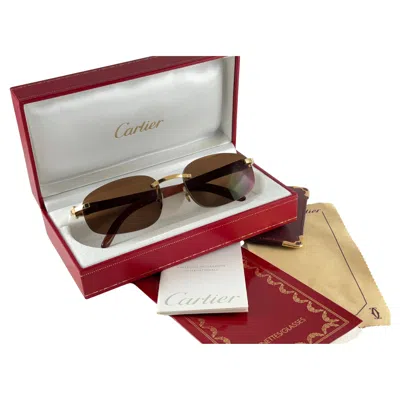 Pre-owned Cartier Vintage  Zebra Precious Wood Full Set Gold C Decor France Sunglasses