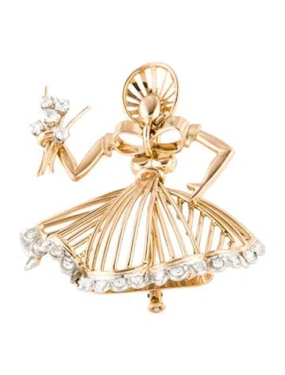 Pre-owned Cartier Vintage Diamond Little Bo Peep Brooch In Multi