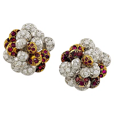 Pre-owned Cartier Vintage Diamond Ruby Bombe Button Earrings In Multiple