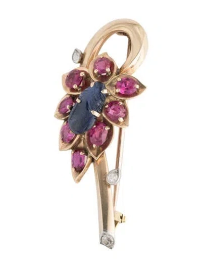Pre-owned Cartier Vintage Diamond, Sapphire, & Ruby Brooch In Multicolor