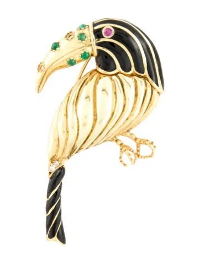 Pre-owned Cartier Vintage Emerald, Ruby, & Diamond Toucan Brooch In Black