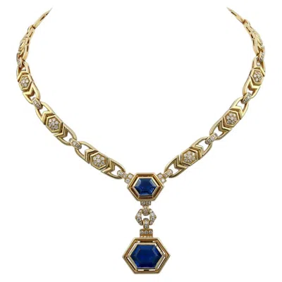 Pre-owned Cartier Vintage Hex Sapphire Diamond Lariat Necklace In Blue
