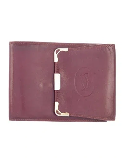 Pre-owned Cartier Vintage Leather Compact Wallet In Burgundy