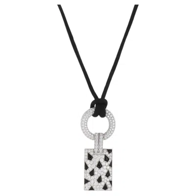 Pre-owned Cartier Vintage Panth�re De  Diamond And Onyx Black Cord Necklace