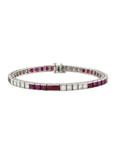 Pre-owned Cartier Vintage Ruby & Diamond Tennis Bracelet In Multi
