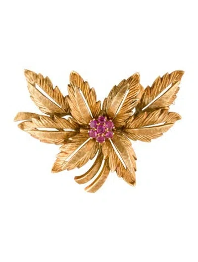 Pre-owned Cartier Vintage Ruby Leaf Brooch In Multi