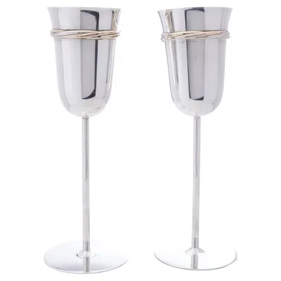 Pre-owned Cartier Vintage Sterling Silver Trinity-style Pair Of Champagne Flutes