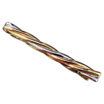Pre-owned Cartier Vintage Tie Bar Clip 18k Twist Rose White Yellow Gold Trinity 2.25" 9.8g