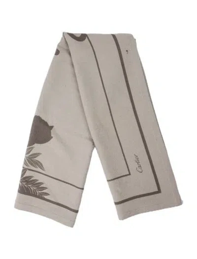 Pre-owned Cartier Virgin Wool Printed Scarf In Gray