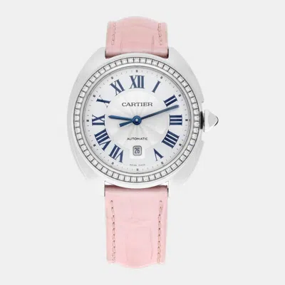 Pre-owned Cartier W4cl0005 Automatic Stainless Steel Diamond Women's Wristwatch 31 Mm In Silver