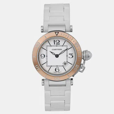 Pre-owned Cartier White 18k Rose Gold Stainless Steel Pasha Seatimer W3140001 Quartz Women's Wristwatch 33 Mm