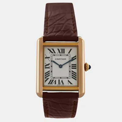 Pre-owned Cartier White 18k Rose Gold Tank Solo W5200024 Quartz Women's Wristwatch 24 Mm