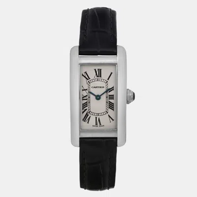 Pre-owned Cartier White 18k White Gold Tank Americaine W2601956 Quartz Women's Wristwatch 28mm In Silver