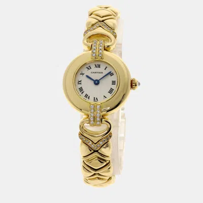 Pre-owned Cartier White 18k Yellow Gold Colisee Quartz Women's Wristwatch 24 Mm